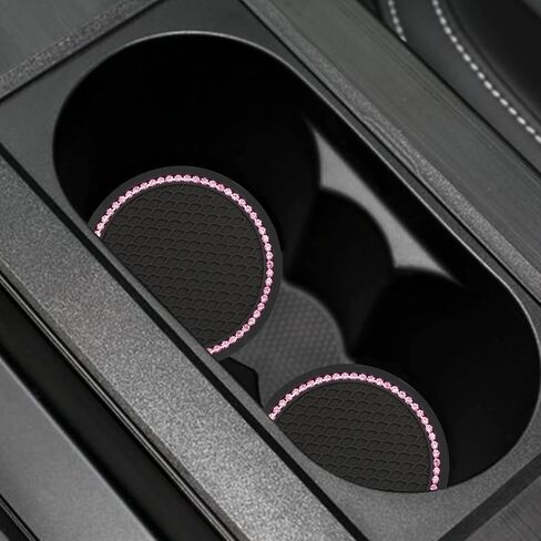 2PCS Bling Car Cup Coaster, Universal Vehicle Cup Holder Insert Coaster, 2.75 inch Rhinestone Anti Slip Silicone Car Accessories, Suitable for Most Car Interior, Gift for Women in Saudi Arabia