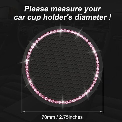 2PCS Bling Car Cup Coaster, Universal Vehicle Cup Holder Insert Coaster, 2.75 inch Rhinestone Anti Slip Silicone Car Accessories, Suitable for Most Car Interior, Gift for Women in Saudi Arabia