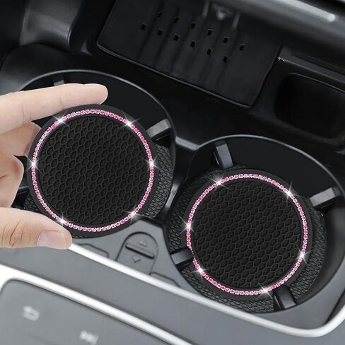 Car Coasters, 4 Pack Universal Vehicle Bling Car Coaster, COCASES Crystal Rhinestone Coaster for Cup Holders, Car Interior Accessories 2.75'' Silicone Anti Slip Car Coasters for Women (Black) in Saudi Arabia