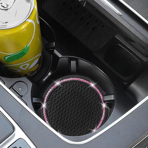 Car Coasters, 4 Pack Universal Vehicle Bling Car Coaster, COCASES Crystal Rhinestone Coaster for Cup Holders, Car Interior Accessories 2.75'' Silicone Anti Slip Car Coasters for Women (Black) in Saudi Arabia