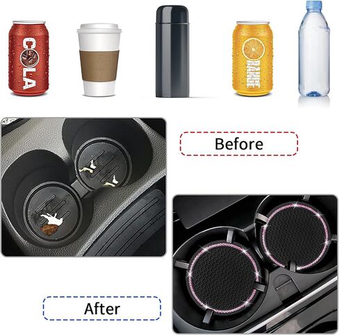 Car Coasters, 4 Pack Universal Vehicle Bling Car Coaster, COCASES Crystal Rhinestone Coaster for Cup Holders, Car Interior Accessories 2.75'' Silicone Anti Slip Car Coasters for Women (Black) in Saudi Arabia