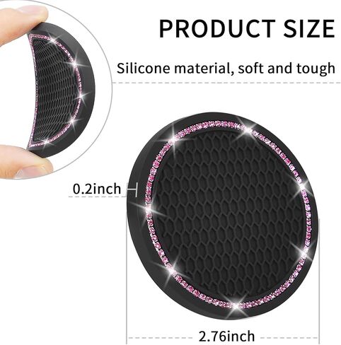 Car Coasters, 4 Pack Universal Vehicle Bling Car Coaster, COCASES Crystal Rhinestone Coaster for Cup Holders, Car Interior Accessories 2.75'' Silicone Anti Slip Car Coasters for Women (Black) in Saudi Arabia