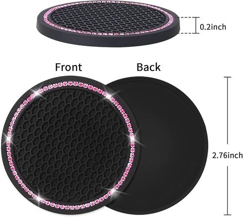 Car Coasters, 4 Pack Universal Vehicle Bling Car Coaster, COCASES Crystal Rhinestone Coaster for Cup Holders, Car Interior Accessories 2.75'' Silicone Anti Slip Car Coasters for Women (Black) in Saudi Arabia
