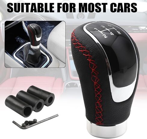 5 Speed Shift Knob, Weighted Manual Gear Shifter Knobs, Leather Gear Shifting Handle, Automotive Manual Universal Transmission, Interior Automatic Replacement Parts (Black) in Saudi Arabia