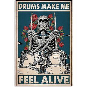 Vintage Retro Tin Sign plaques Wall Decor Home Sign - Drummer, Skull, Skull Metal Poster,Skull Art Print, Skull and Drum, Drum Lover,Drummer Bone,Vintage Aluminum Sign 5.5x8 inch