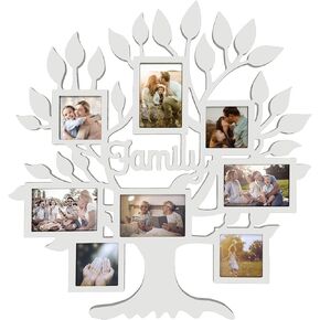 Family Tree Photo Collage Frame for Living Room, 26 x 27 Inch Rustic Family Tree Picture Frame Wall Decor for Home, Farmhouse Photo Frames Multiple Pictures, Family Tree Wall Art for Living Room (Black)