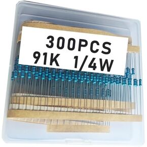 91k 1/4W, 91k 1/4W, 91k ohm, 91k 1/4W, 91kresistor, 91k ohm resistor, 91k ohm Metal resistor, 91k Metal Film resistors 1/4w(0.25w) 1% tolerance 0.01 MF Metal Film Fixed Resistor 300 pcs