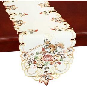 Simhomsen Embroidered Squirrel Table Runner for Thanksgiving, Fall or Autumn (14 × 69 inches)