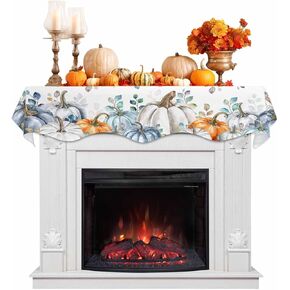 QueenKer Hello Fall Fireplace Mantel Scarf 70" x 17" Thanksgiving Orange Pumpkin Mantel Cover Runner Maple Leaves Mantel Shelf Top Scarf Runner for Holiday Living Room Home Decoration
