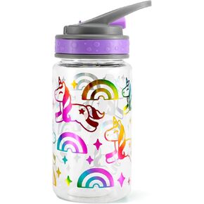 Home Tune 15oz Kids Water Drinking Bottle - Tritan BPA Free, Wide Mouth, Flip Sip Top, Easy Open, Lightweight, Leak-Proof Water Bottle with Cute Foil Print Design For Girls & Boys