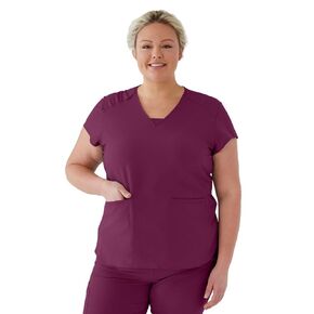 ave. Women's Monroe Two Pocket V-Neck Tunic Scrub Top in Wine, XX-Large