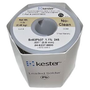 Kester 24-6337-8800 50 Activated Rosin Cored Wire Solder Roll, 245 No-Clean, 63/37 Alloy, 0.031" Diameter