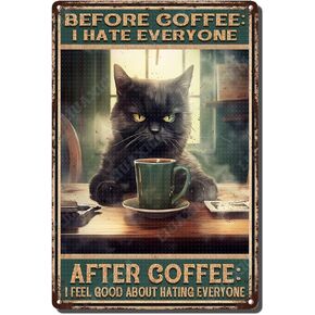 Retro Tin Sign Metal Wall Decor Before Coffee I Hate Everyone Bear Metal Sign Garage Home Cafe Bar Farm Wall Bathroom Decor Metal Sign 8x12 inch-Tin sign