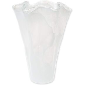 Vietri Onda Glass White Large Vase 10" L, 10" W, 13.5" H Glass Flower Vase, Living Room Décor