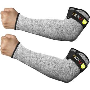 MIG4U Cut Resistant Sleeves with Leather Patches, Arm Safety Protection for Men and Women Thin Skin, Anti Puncture Level 5 Protective Arm Sleeve in Gardening, Farm, Welding, 18''