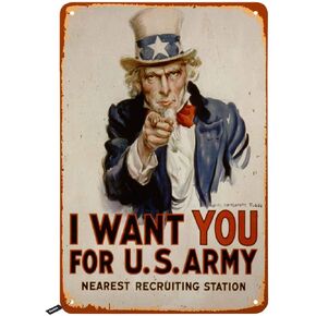 Swono I Want You Us Army Recruiting Poster Tin Signs,Vintage Metal Tin Sign for Men Women,Wall Decor for Bars,Restaurants,Cafes Pubs,12x8 Inch