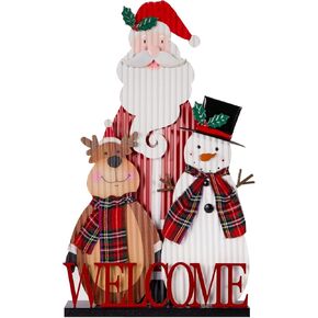 Christmas Decorations for Home Farmhouse Santa Claus Welcome Decoration Snowman Deer Merry Christmas Sign Iron Wooden Decorative Block Rustic Tabletop Xmas Party Holiday Décor Indoor Outdoor