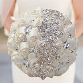 Wedding Bouquets Crystal Satin Rose Bride Bridal Bouquet Romantic Bridesmaid Holding Flower for Valentine's Day Confession Party Church Decor (Purple Lavender)
