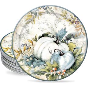 AnyDesign 40Pcs Fall Paper Plates 9 Inch Retro Teal Pumpkin Round Plates Disposable Watercolor Pumpkin Plates for Autumn Fall Thanksgiving Harvest Tableware Banquet Party Supply