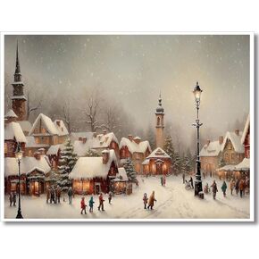 Huabsad Vintage Christmas Canvas Wall Art 18th Century Winter Village Landscape Famous Oil Painting Art Work Prints Farmhouse Aesthetic Pictures Wall Decor 12x16in Unframed