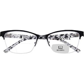 FONHCOO Bifocal Reading Glasses for Women, Metal Spring Hinge Blue Light Blocking Half Frame Readers Anti UV/Glare/Eyestrain