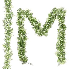 5.9ft Artificial Baby Breath Flower Vines,2 Pcs Real Touch Faux Hanging Baby Breath Garland,Fake Babys Breath Gypsophila for Wedding Party,Christmas Day,Baby Shower,and Home Decor (White)