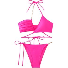 OYOANGLE Women's 2 Piece Bikini Set Criss Cross Halter String Swimsuit Tie Side Bathing Suits in Kuwait