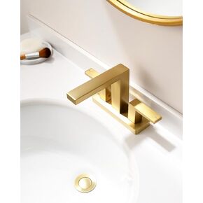 2 Handle Centerset Bathroom Faucet， Gold Bathroom Faucets for Sink 3 Hole， 4-Inch Bathroom Sink Faucet， Bathroom Faucets with Pop-Up Drain & Supply Lines， Brushed Gold，110107-BG-1