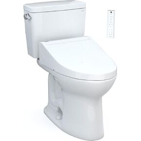 TOTO Drake WASHLET - Two-Piece Elongated 1.28 GPF Universal Height TORNADO FLUSH Toilet with C5 Bidet Seat, 10 Inch Rough-In, Cotton White - MW7763084CEFG.10#01