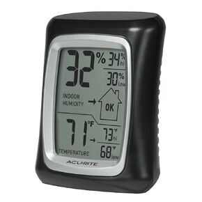 AcuRite 00613 Digital Hygrometer & Indoor Thermometer Pre-Calibrated Humidity Gauge, 3" H x 2.5" W x 1.3" D, Black