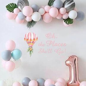 Oh The Places She'll Go Sign Decal - The Places She'll Go Backdrop Sign,Hot Air Balloons Boy or Girl Decals - Nursery Bedroom - Word Art Vinyl Sticker(Pink She'll go)