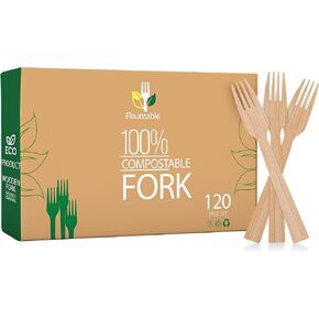Disposable Wooden Forks,Eco Friendly Biodegrable Utensils 120 PCS Reusable Bamboo Forks 6.7" Large Bamboo Utensils Compostable Forks for Wedding, Parties, Camping, Lunch & Dinner