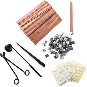 Candle Trimmer and Smokeless Candle Wicks with Iron Stand for DIY Candle Making，100Pcs 5.1 X 0.5 Inch Wooden Candle Wicks
