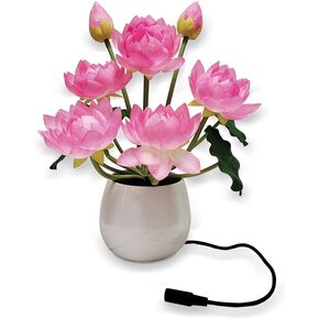 Lotus Light Led Flower Lights Buddha Lamp Fo lamp Artificial Lily Flower Lamp 7 Heads with Ceramic Vase for Home Living Room Desktop Decor for Home Decor