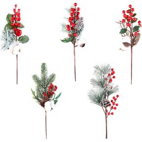 5pcs Christmas Poinsettia Flower Stems,15 Inch Floral Pick Ornament for Christmas Tree Wreath Decoration