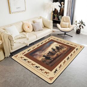 Feelyou Horse Area Rug 3x5 Galloping Horse Decorative Carpet for Boys Kids Teens Western Decor Cute Animal Living Room Rugs Kawaii Farm Cowboy Brown Indoor Floor Mat