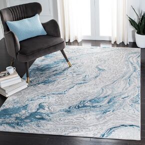 Safavieh Meadow Collection Accent Rug - 4' x 6', Grey & Blue, Modern Abstract Design, Non-Shedding & Easy Care, Ideal for High Traffic Areas in Entryway, Living Room, Bedroom (MDW568F)
