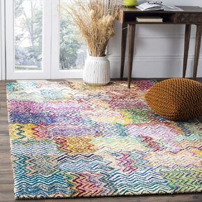 SAFAVIEH Nantucket Collection Area Rug - 9' x 12', Beige & Brown, Handmade Boho Abstract Chevron Cotton & Wool, Ideal for High Traffic Areas in Living Room, Bedroom (NAN602A)