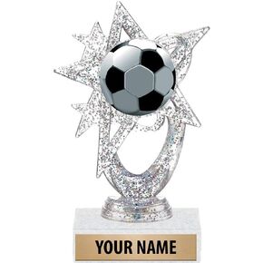 5.5" Silver Glitter Soccer Ball Trophies, Custom Astral Star Soccer Ball Trophy Award Prime