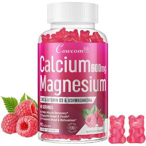 Calcium Magnesium Zinc Gummies Sugar-Free with Vitamin D3 B6 B12,High Absorption Calcium Magnesium Supplement,Bone, Muscles,Calm Mood,Sleep Support for Kids adults,90 Count Vegan Strawberry Flavor