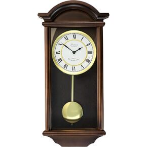 Bedford Clock Collection George 22 Inch Chestnut Wood Chiming Pendulum Wall Clock
