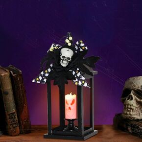 DECORKEY Halloween Decorations Indoor, 14.7" & 10.5" Spider Pumpkin Candle Glitter Lanterns Set with LED Lights (8 Modes), Hanging Halloween Lantern for Outdoor Home Room Table Door Party Decor (2PCS)