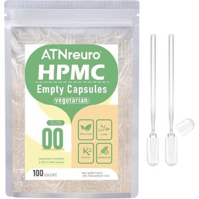 00 Empty Vegan Capsules with 2 Micro Spoons - 100 Count Empty Vegetarian Capsules - Empty Pill Capsules for Powders Supplements