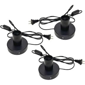 Polished Metal Light Bulb Socket E26 E27 Desktop Lamp Base Bulbs Holder Replacement Base for Holding Bulb, 6 Feet Black Cord on Off Switch Plug,3 Packs