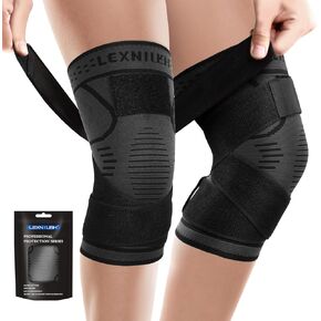 Lexniush Knee Brace with Straps, 2 Pack Adjustable Knee Compression Sleeve for Knee Pain, Arthritis, ACL, Meniscus Tear, Joint Pain Relief, Knee Support Brace for Running, Sports, Weightlifting