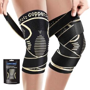 Lexniush Knee Brace with Straps, 2 Pack Adjustable Knee Compression Sleeve for Knee Pain, Arthritis, ACL, Meniscus Tear, Joint Pain Relief, Knee Support Brace for Running, Sports, Weightlifting