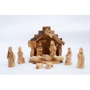 Handcrafted Olive Wood Nativity Scene/Nativity Set (6.2" Height Crèche - 3.5" Abstract Figurines), Wood Carved Nativity Scene by Talented Artists in Bethlehem – by Olive Wood Gifts Shop