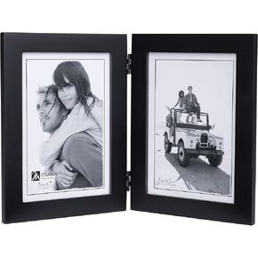 Malden Double Vertical 5x7 Picture Frame - Wide Real Wood Molding, Real Glass - Black