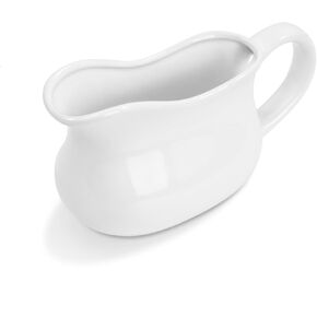 17oz Porcelain Gravy Boat and Tray with Dripless Lip Spout, Gray Bowl, Gravy Sauce Boat for Turkey, Warming Sauces, Salad Dressings, Milk and More - Microwave and Dishwasher Safe, White