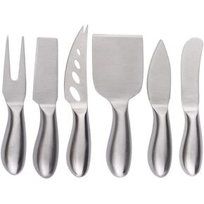 Black Cheese Knives Set 6 Piece Slicer Cutter Fork Spreader Tool Collection Stainless Steel